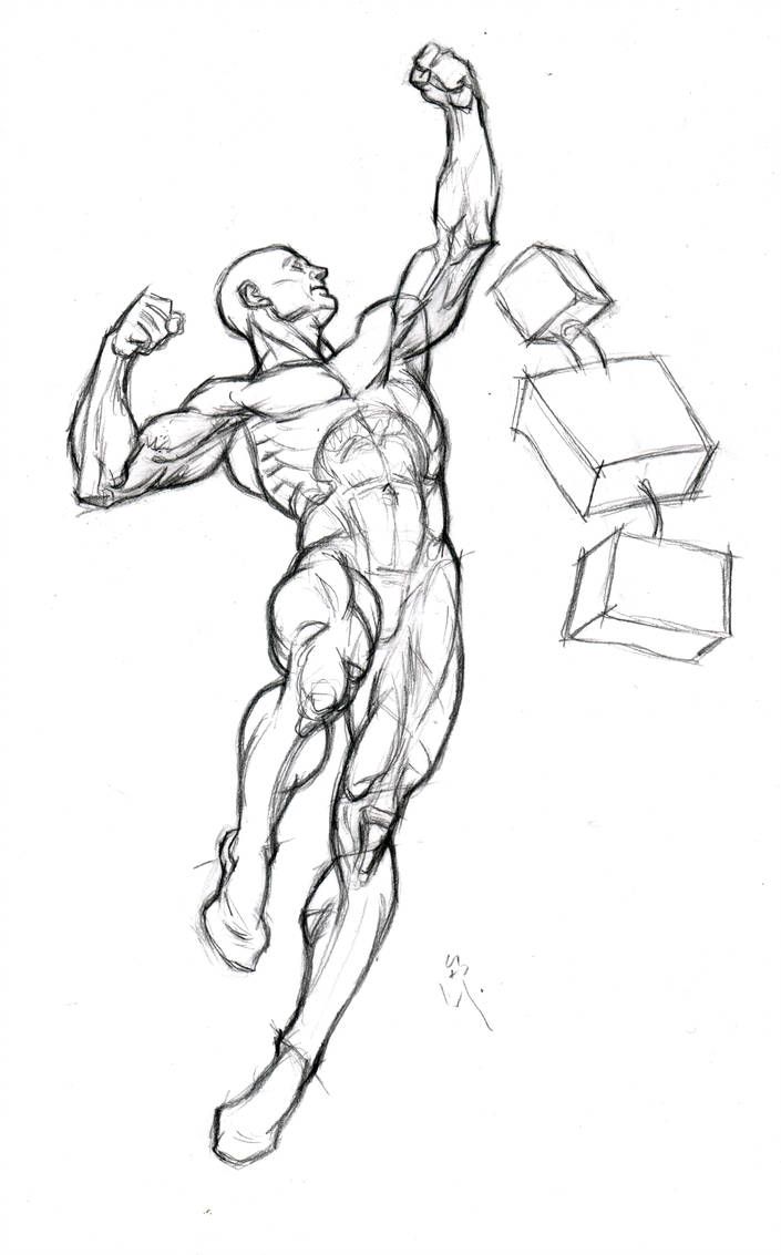 a drawing of a man doing tricks with boxes