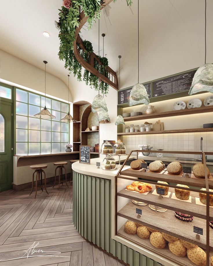 an artist's rendering of the inside of a bakery