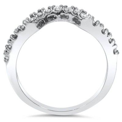 Pompeii3 1/4ct Diamond Curved Notched Ring Guard Enhancer - Size 7, Women's, White Formal Eternity Band With Halo Setting, Halo Ring With Diamond Cut On Round Band, Classic Diamond Stackable Rings With Halo Setting, Formal Diamond Eternity Band With Halo Setting, Diamond White Pave Set Round Band Ring, 14k White Gold Diamond Ring With Pave Setting, 14k White Gold Pave Setting Diamond Ring, 14k White Gold Eternity Band With Diamond Accents, Sterling Silver Diamond Ring With Pave Setting