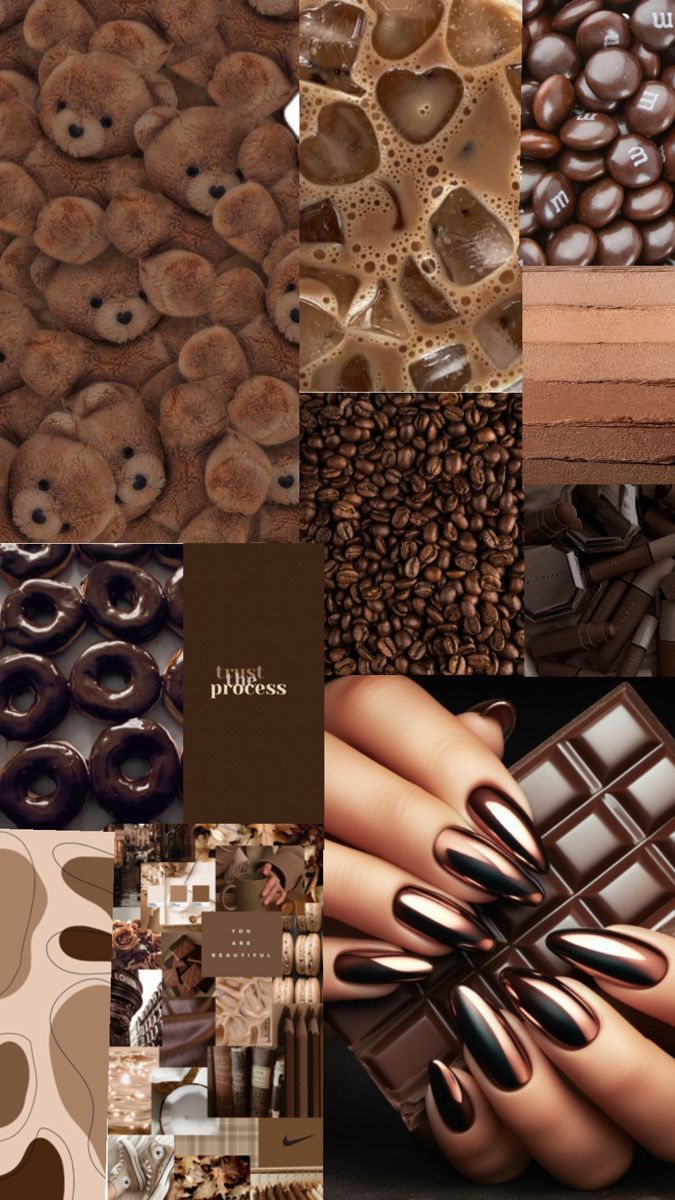 a collage of chocolates, coffee beans, and other things in the image