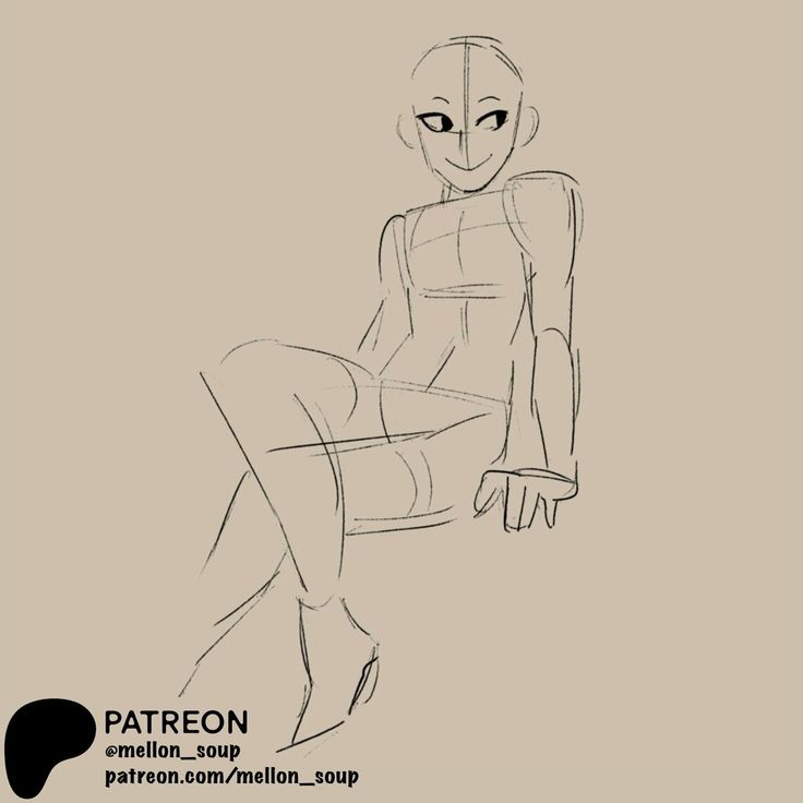 a drawing of a woman sitting on top of a chair