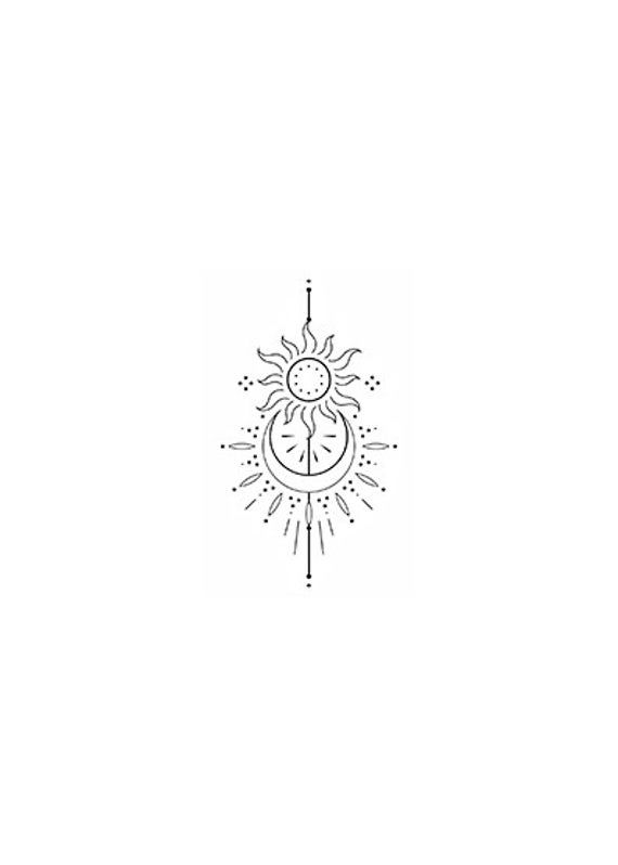 a black and white drawing of the sun and moon