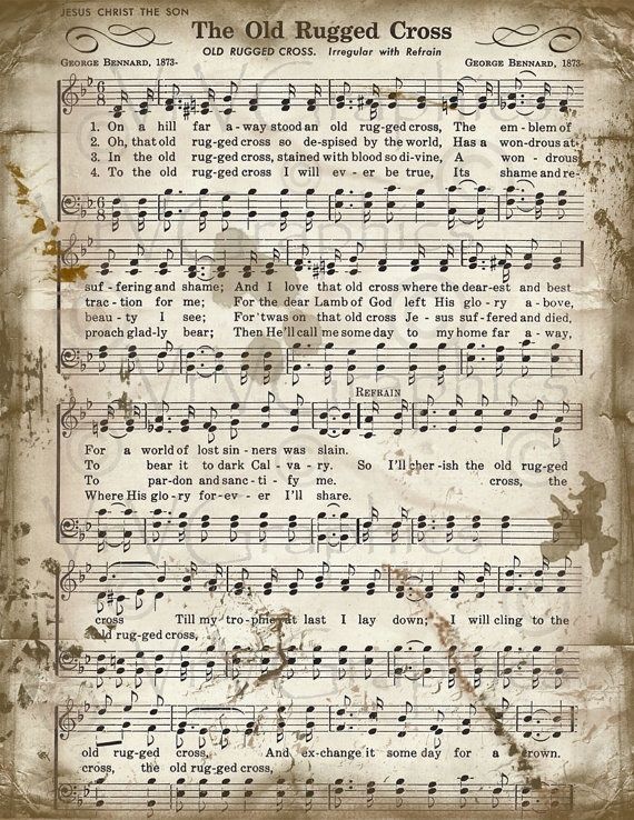 an old sheet music page with the words, the old rugged cross and other symbols