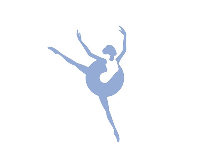 the silhouette of a ballerina is shown in blue on a white background, and it appears to be an illustration