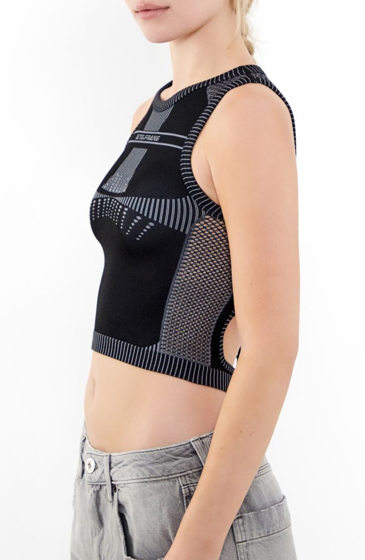 This cool cropped tank is crafted in a close-fitting silhouette with a tied-and-cutout back. 15" length (size Medium) Ties at back Crewneck Sleeveless 38% polyester, 35% recycled polyamide, 21% polyamide, 6% elastane Machine wash, line dry Made in Turkey Fitted Racerback Crop Top With Built-in Bra, Black Tank Crop Top With Built-in Bra, Cropped Seamless Tank Top For Workout, Fitted Seamless Crop Top Sports Bra, Sporty Cropped Seamless Tank Top, Summer Cropped Black Sports Bra, Black Cropped Sports Bra For Summer, Black Crop Top Activewear With Built-in Bra, Black Activewear Crop Top With Built-in Bra