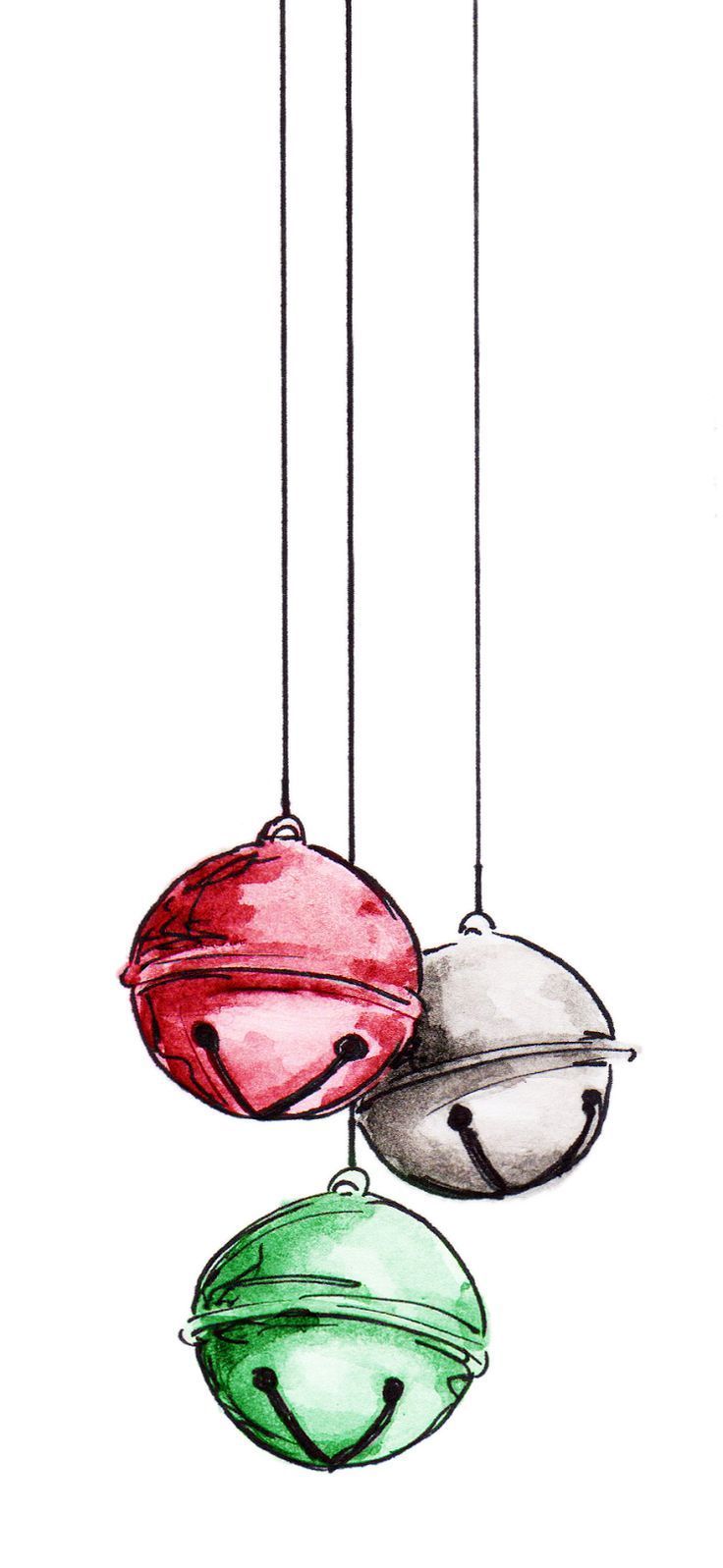 three different colored glass ornaments hanging from strings on a white background, one is green and the other is red