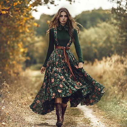 Pastoral style Fall Maxi Skirt Outfits, Maxi Skirt Fall, Elegant Bohemian, Maxi Skirt Outfits, Dress Autumn, Casual Home, Vintage Maxi Dress, Trendy Fall, Pullover Designs