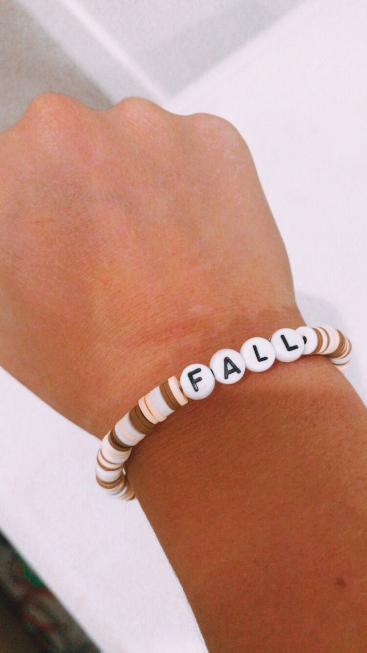 Cute and preppy Fall bracelet. Brown, white, skin color. (Stretchy) Brown Preppy Bracelets, White Hypoallergenic Friendship Bracelets For Everyday, Casual White Friendship Bracelets With Letter Beads, Aesthetic Fall Bracelet Ideas, Casual White Beaded Bracelets For Friendship, Cute White Beaded Bracelets With Letter Beads, Trendy Handmade White Stretch Bracelet, Casual White Bracelets For Everyday Wear, Casual White Beaded Bracelets For Everyday