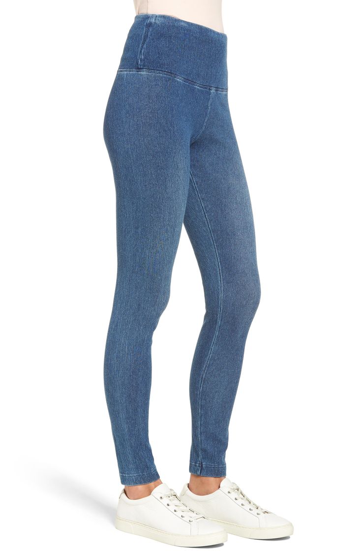 The look of your favorite skinny jeans meets the comfort of stretchy leggings, while a high waist adds just the right amount of control and a perfect fit. Pair them with loungewear on the weekends or dressier pieces for a night out on the town. 28" inseam; 9" leg opening; 11" front rise; 15" back rise (size Medium) Pull-on style 95% cotton, 5% spandex Machine wash, line dry Imported Hosiery Stretch High Rise Pull-on Pants, Stretch Denim Pull-on Jeans, High-rise Stretch Denim Blue Leggings, High Rise Medium Wash Stretch Jeggings, High Waist Medium Wash Stretch Jeggings, High Waist Stretch Medium Wash Jeggings, High Waist Stretch Jeggings In Medium Wash, Stretch Mid-rise Denim Blue Leggings, Stretch Dark Wash Full Length Jeggings