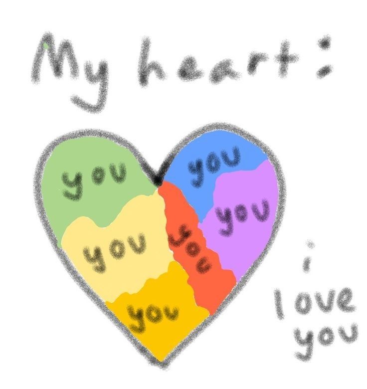 two hearts with the words my heart, you love you written on them in different colors