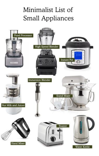 many different types of appliances are shown in this image with the words, minimalist list of small appliances