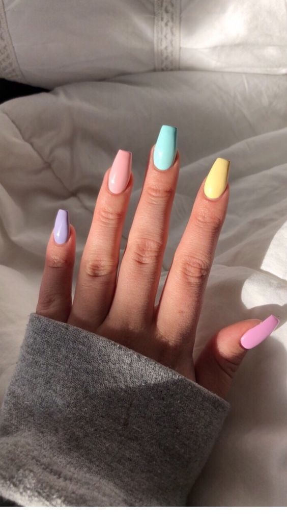 Multicolored Nails, Colorful Nails, Acrylic Nails Coffin Short, Summer Acrylic Nails, Short Acrylic Nails Designs, Glitter Acrylics, Pastel Nails, Acrylic Nails Coffin, Coffin Nails Designs