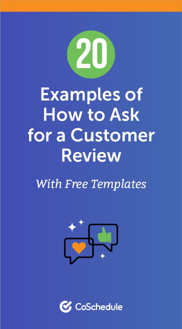 the cover of 20 examples of how to ask for a customer review with free templates