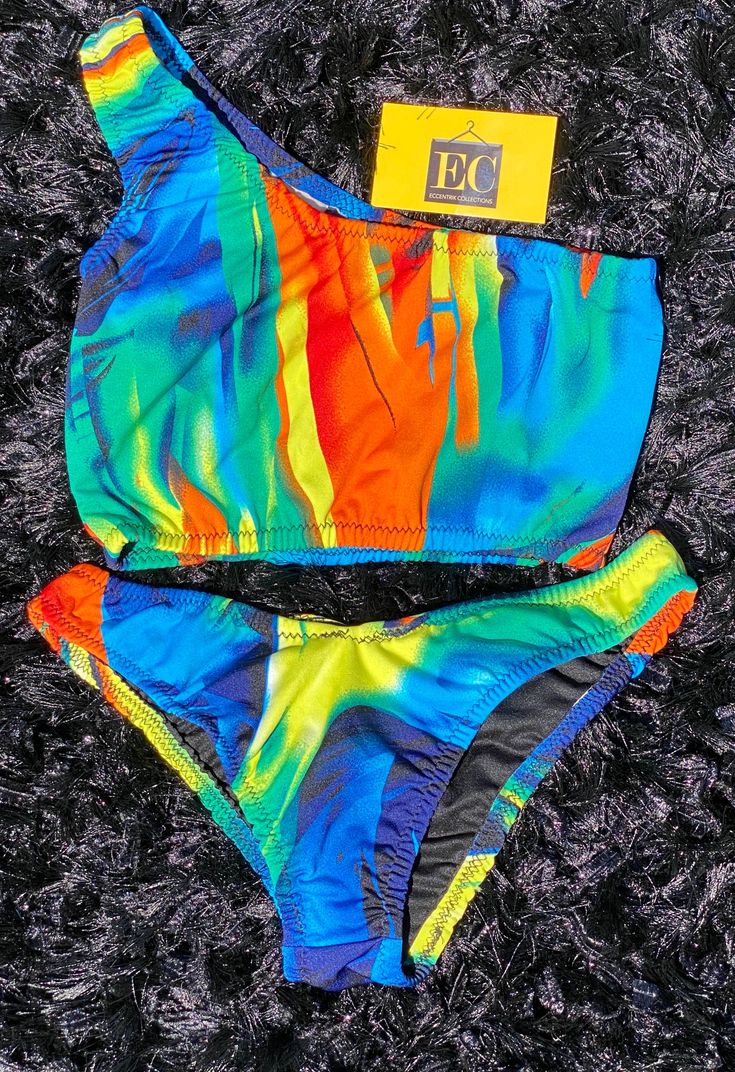 MultiColor Two Piece Bikini Swimsuit Set - Eccentrik Collections, LLC Multicolor One-piece Swimwear For Pool, Summer Multicolor Bodysuit For Beach Season, Multicolor Stretch Tankini For Pool, Multicolor Bodysuit For Beach Party Season, Multicolor Summer Bodysuit For Beach Party, Multicolor Beachwear Bodysuit For Swimming, Multicolor Beachwear Bodysuit For Beach Party, Multicolor Beachwear Bodysuit For Beach Season, Multicolor Stretch Tankini For Swimming