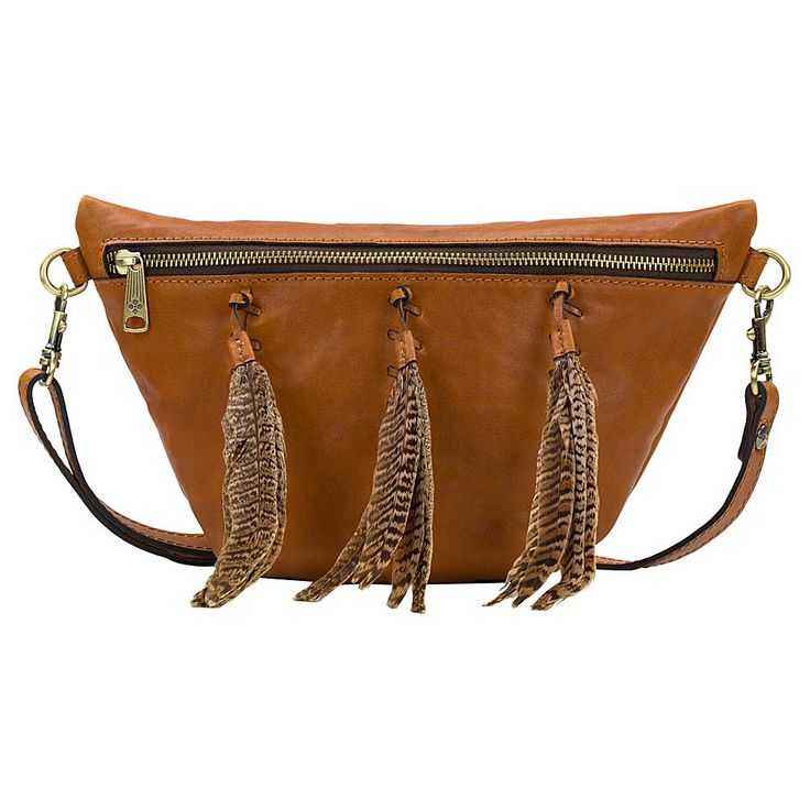 Patricia Nash Tinchi Leather Feather-Accented Convertible Belt Bag If you fancy carrying your essentials in a hands-free way, this bag is for you. The Tinchi is the belt bag that makes a fashion statement. Put it around your waist and have everything right at hand. You can also wear it as a crossbody or drape it over your shoulder. Crafted in glazed Nappa boho, it is adorned with feathers and features a detachable, adjustable strap and a full-length zipper opening for easy access. Brown Crossbody Clutch For Travel, Brown Clutch With Removable Pouch For On-the-go, Leather Handle Pouch Clutch For Travel, Leather Clutch Bag For Fall, Leather Handheld Clutch For Travel, Fall Leather Clutch Bag, Brown Travel Clutch With Adjustable Strap, Leather Belt Bag With Detachable Handle For Travel, Travel Belt Bag With Detachable Strap And Clutch Shape