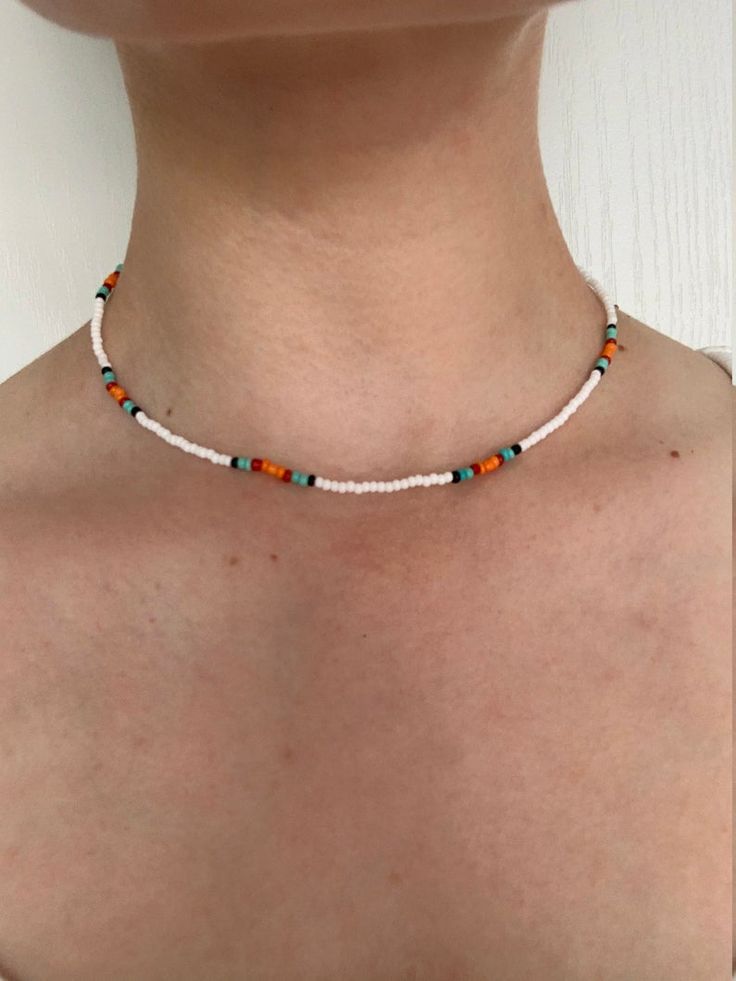 Beachy beaded colourful choker/ necklace | Etsy White Choker With Colorful Beads For Vacation, Trendy Orange Necklaces For Beach, Dainty Summer Choker, Orange Beaded Necklaces For Beach, Trendy White Choker For Vacation, Trendy Summer Vacation Choker, Summer Beach Choker With Round Beads, Vacation Colorful Beads Choker, Multicolor Choker For Beach In Summer