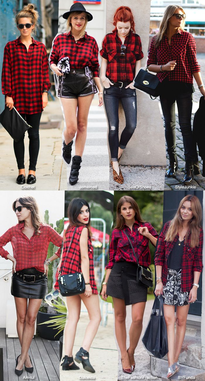 In Fashion: Red Plaid Shirts Women Check Shirt, Black And Red Checkered Shirt Outfit, Red Checks Shirt For Women, How To Wear Checked Shirt Women, How To Style Checked Shirts, Blue Check Shirt Outfit Women, Red Flannel Shirt Outfit Women, Red Checkered Shirt Outfit, Red And Black Plaid Shirt Outfit