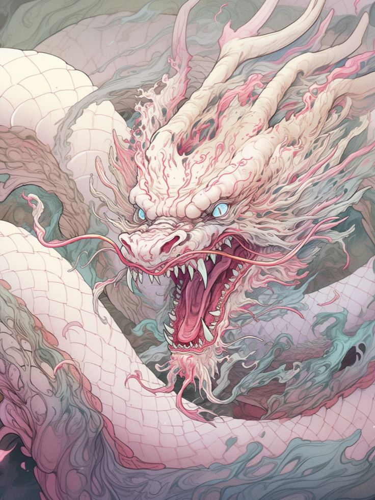 an illustration of a dragon with its mouth open