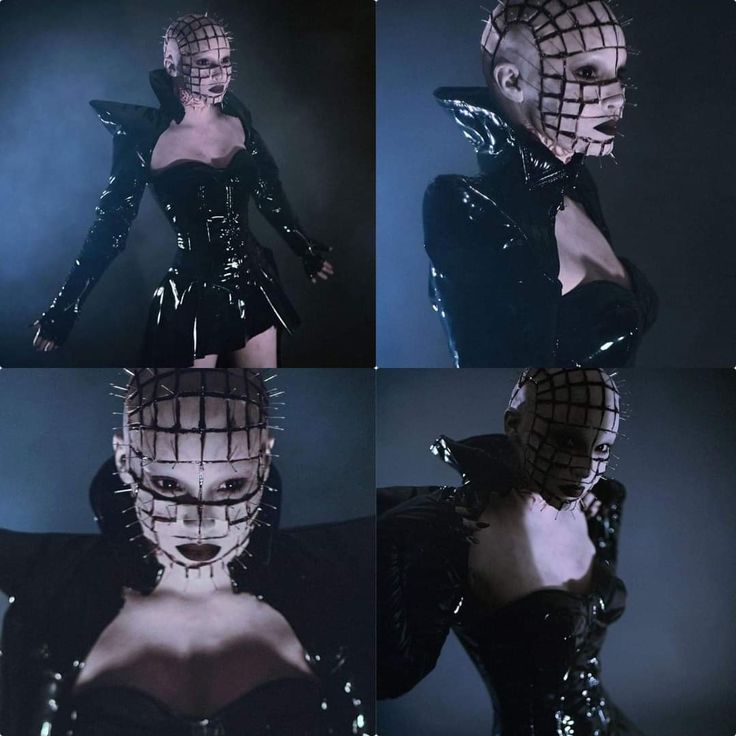 Hellraiser Halloween Costumes, Hellraiser Costume Female, Unique Horror Costumes, Pinhead Aesthetic, Pinhead Hellraiser Costume, Pinhead Costume Female, Cenobite Makeup, Gorey Halloween Costumes, Hell Raiser Costume