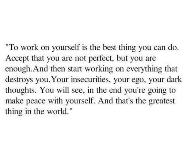 a quote that reads to work on yourself is the best thing you can do accept that you are not perfect, but you are enough