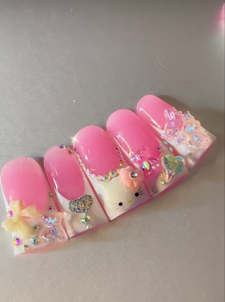 Gyaru Acrylic Nails, Duck Acrylic Nails, Press On Nails Y2k, Cute Duck Nails, Nail Inspo Gyaru, Gyaru Nails Pink, Xxl Kawaii Nails, Nails Acrylic Gyaru, Duck Nails