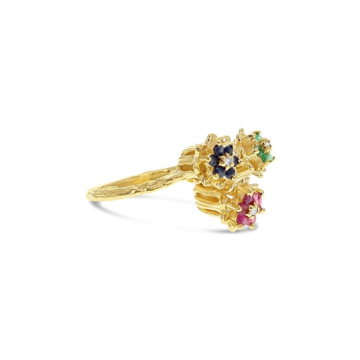 ♥ Product Summary ♥Main Stone: Emerald, Ruby, Sapphire Band Material: 14k Yellow Gold Classic 14k Gold Flower Ring With Gemstone, Yellow Gold Cluster Flower Ring, Elegant Hallmarked Yellow Gold Flower Ring, Elegant Yellow Gold Flower Ring With Prong Setting, Luxury Yellow Gold Flower Ring With Gemstone, Yellow Gold Flower Ring With Gemstone, Luxury 14k Yellow Gold Flower Ring, Luxury Yellow Gold Hallmarked Flower Ring, Formal Yellow Gold Flower Cluster Ring