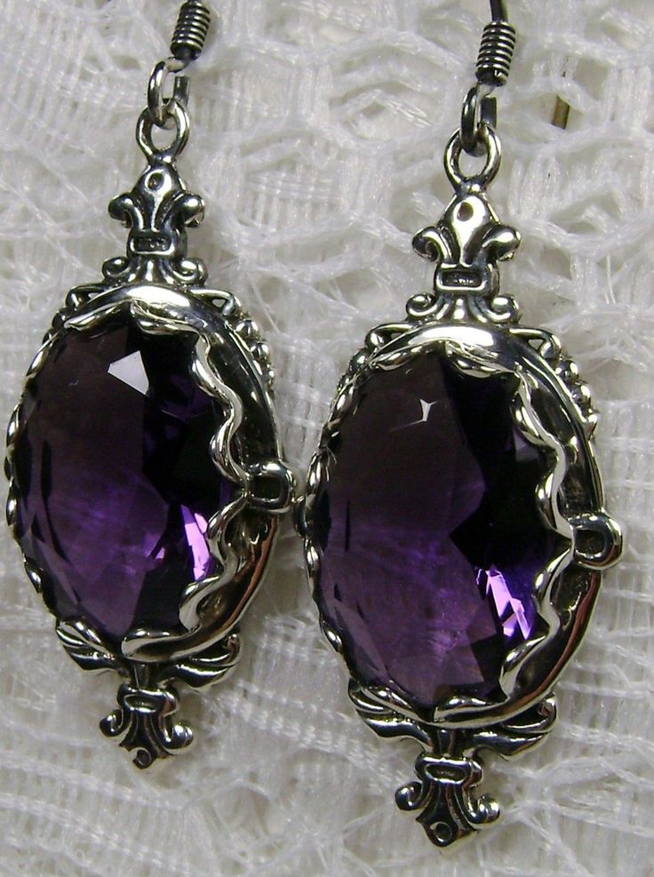 Purple Amethyst Earrings, Edwardian Jewelry, Pin Design#E18 with traditional Ear Wire Closures Purple Amethyst Earrings, Earring Pins, Purple Gems, Pin Design, Jeweled Earrings, Floral Brooch, Stylish Earring, Victorian Jewelry, Amethyst Earrings