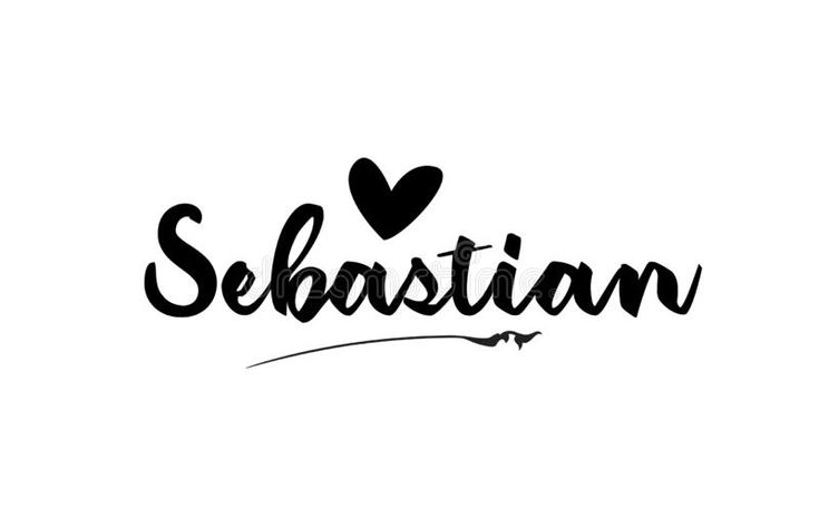 the word sebastan written in black ink with a heart and arrow on it