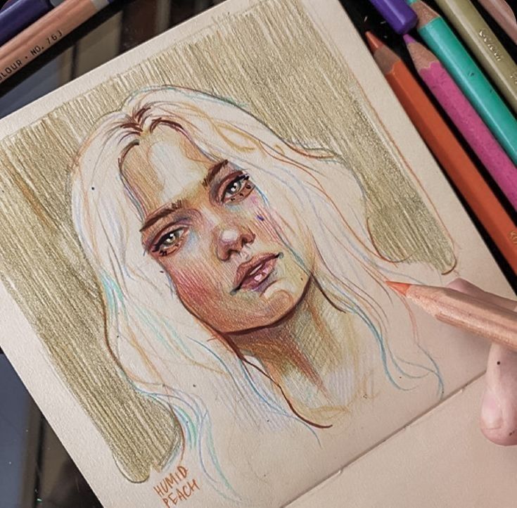 a drawing of a woman's face with colored pencils