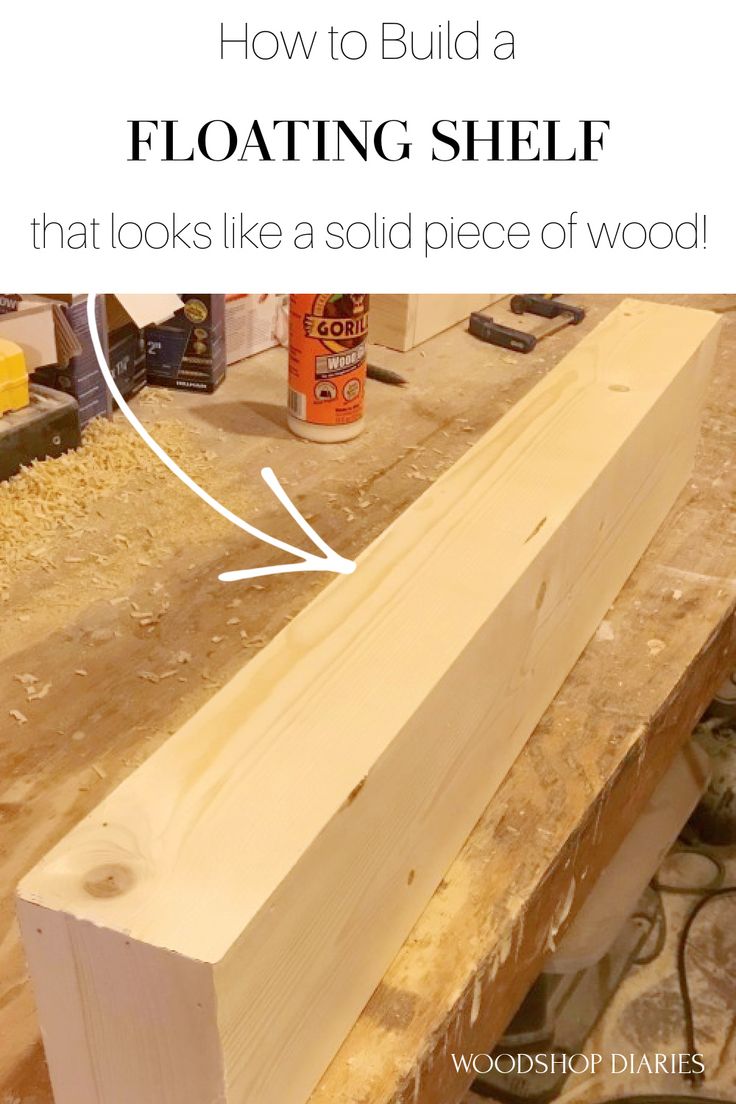 how to build a floating shelf that looks like a solid piece of wood with text overlay