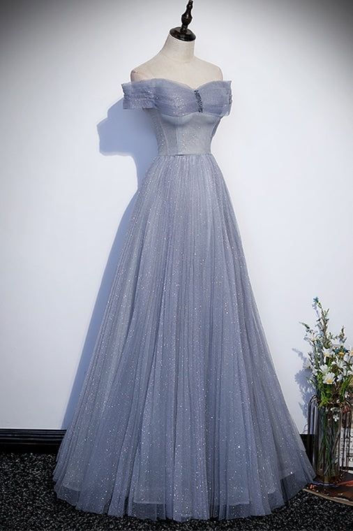 Off the Shoulder Light Blue Tulle Formal Dress – Dressesforparty Prom Dress Off Shoulder, Tulle Formal Dress, डिजाइनर कपड़े, Tulle Material, Strapless Prom Dresses, Long Blue Dress, Spaghetti Strap Prom Dress, Dress Off Shoulder, Evening Dress Floor Length