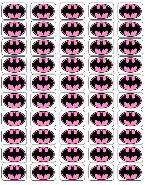 the batman symbol is shown in pink and black