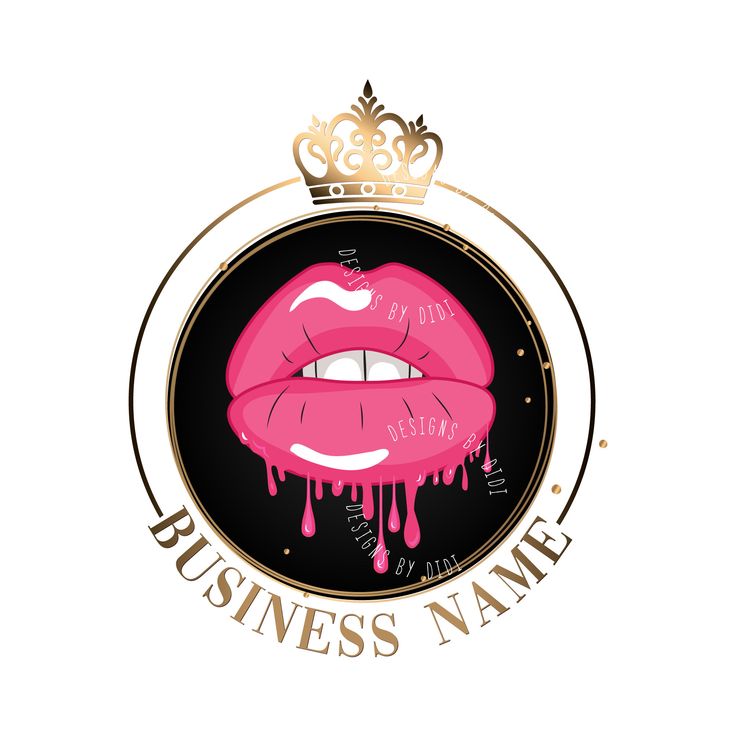 the logo for business name is dripping pink lips with a crown on top of it