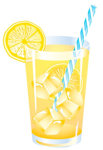 an orange drink with ice, lemon and blue striped straws on the rim is shown in this illustration