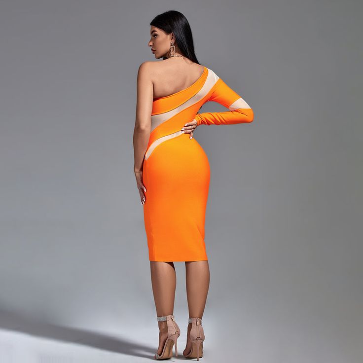 Make a statement in this Tangerine Asymmetrical Mesh Bandage Dress! Feel the feminine energy of the mesh fabric, embracing you in all the right places. Dazzle with asymmetry and a bold pop of color. Dare to be different.!! Our Style No.PP22103 90%Polyester, 10%Spandex Very Stretchy Height - 68.9"/175cm Bust - 34.6"/88cm Waist - 25.6"/65cm Hips - 36.6"/93cm and wears size S Gentle Dry Clean Only About Wholesale/Dropshipping, please contact us! Note: Colour may vary due to lighting on images. The Luxurious Dress, Bandage Midi Dress, Dare To Be Different, Feminine Energy, Bandage Dress, Blue Jacket, Mesh Fabric, Orange Color, One Shoulder Dress