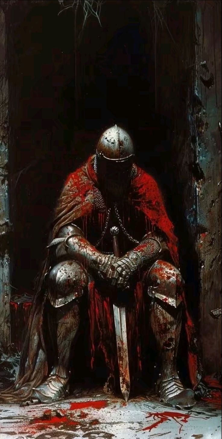 Knight Wallpaper Medieval, Dark Fantasy Knight, Knight Pfp, Knight Painting, Blood Knight, Knight Aesthetic, Dark Medieval, Medieval Germany, Medieval Fantasy Art