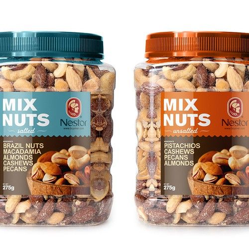 two jars filled with nuts next to each other