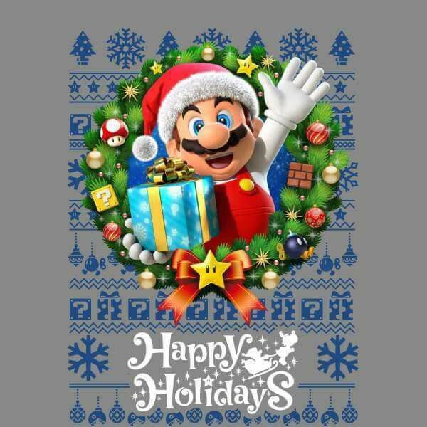 an image of mario christmas card with presents