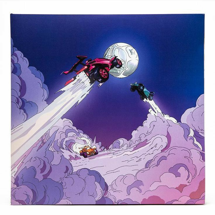 an image of two people flying in the sky with a rocket ship and car coming out from behind them