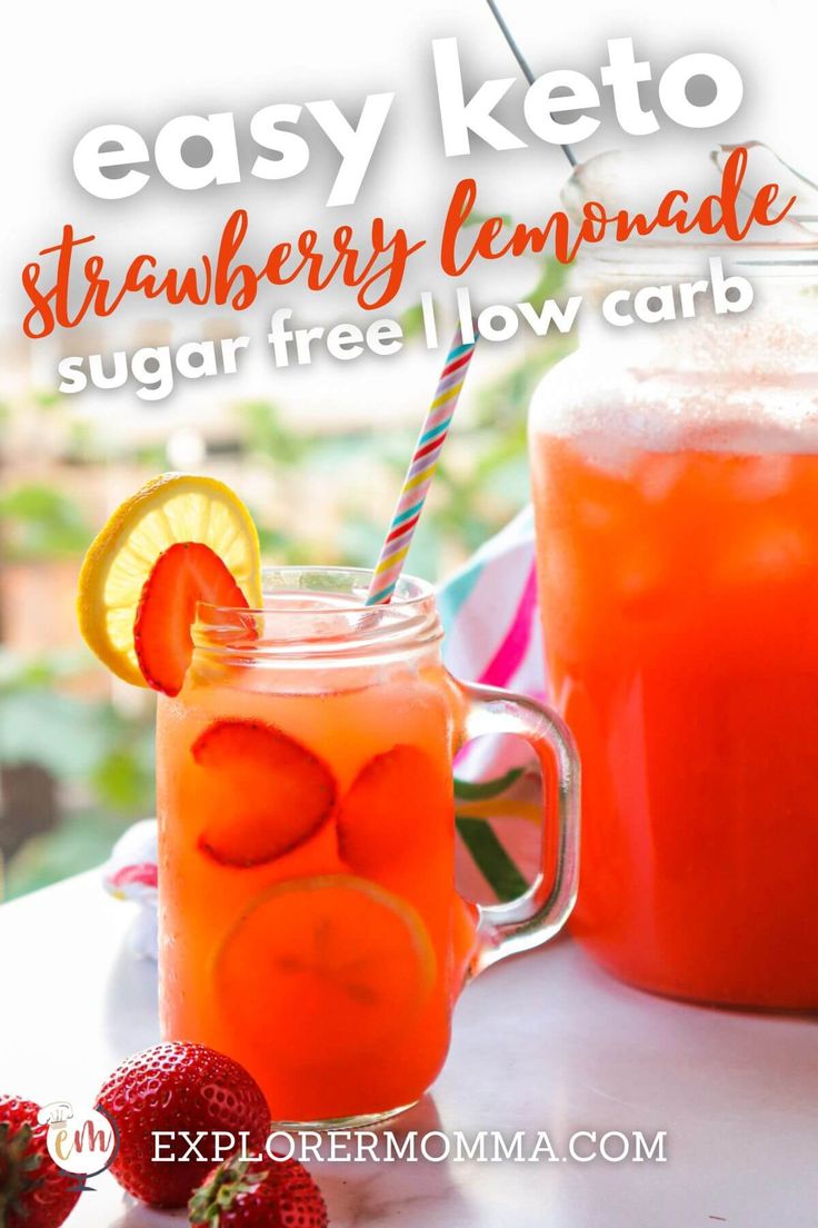 an easy keto strawberry lemonade drink with strawberries and orange slices on the side