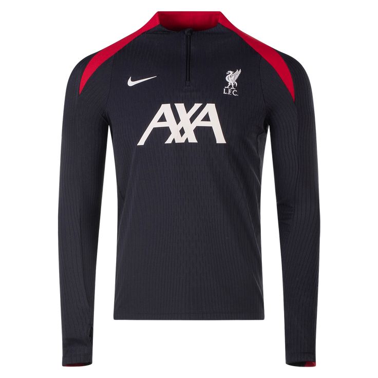 Nike Liverpool Long Sleeve ADV Training Top 24/25. Elite style and performance training top just like the pros wear. Advanced sweat-wicking technology in high-heat areas for cool comfort. - Lightweight, stretch fabric with a streamlined, tailored fit is ready to move. - 1/4 zip closure. - Hidden thumbholes keep sleeves secure. - Heat applied team details. Mesh inserts. Dri-FIT ADV technology wicks sweat. 91/9 Polyester/Spandex. Breathable Dri-fit Sportswear Jersey, Nike Dri-fit Activewear For Sports Events, Dri-fit Sports Jersey For Sports Season, Sportswear Jersey For Training Season, Dri-fit Sportswear Jersey For Sports Season, Dri-fit Sportswear Jersey For Sports, Moisture-wicking Jersey For Training, Sportswear Jersey For Sports Season With Moisture-wicking, Sports Season Moisture-wicking Jersey