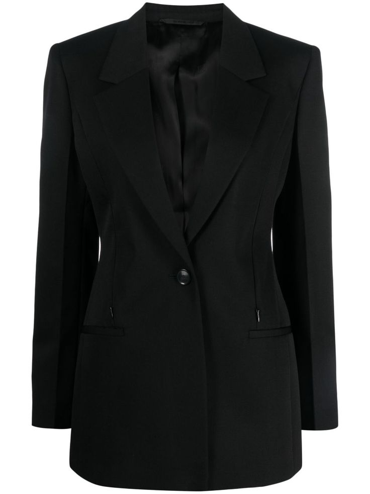 black wool-mohair blend cape design front button fastening two front welt pockets peak lapels long sleeves straight hem Cape Blazer, Cape Designs, Jacket Cape, Yoko London, Versace Outfit, Blazer Black, Black Blazers, Ski Wear, Lady Dior