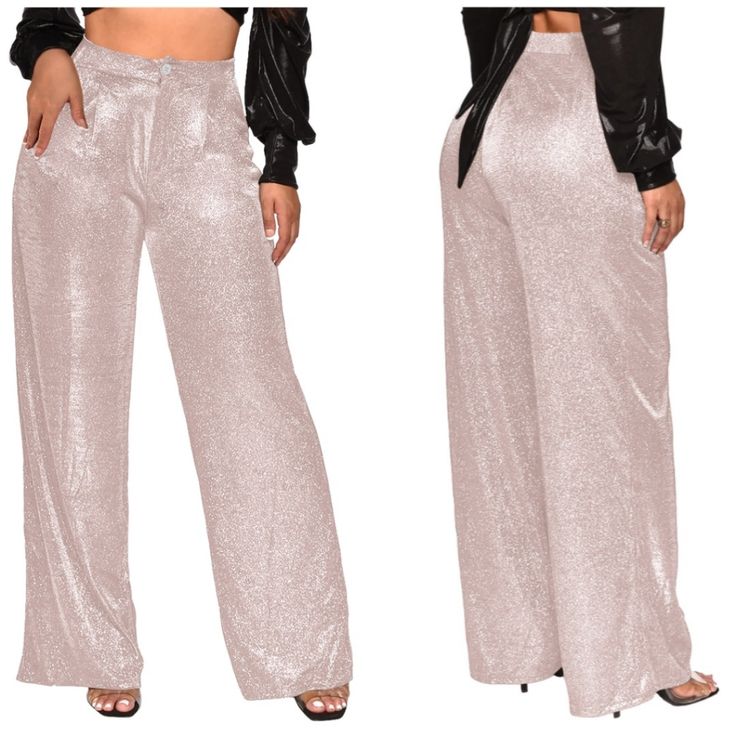 Fashion Shimmer Fabric Pants New Size Xxl. Casual Trousers For Party, Trendy Bottoms With Pockets For Party, Casual High-waist Party Bottoms, Casual High Waist Party Bottoms, Glamorous Full-length Summer Bottoms, Glamorous Full Length Summer Bottoms, Trendy High-waisted Pants For Party, High Waist Bottoms For Date Night, Trendy Bottoms With Pockets For Date Night