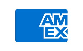 the amex logo is shown in blue and white, with an arrow above it