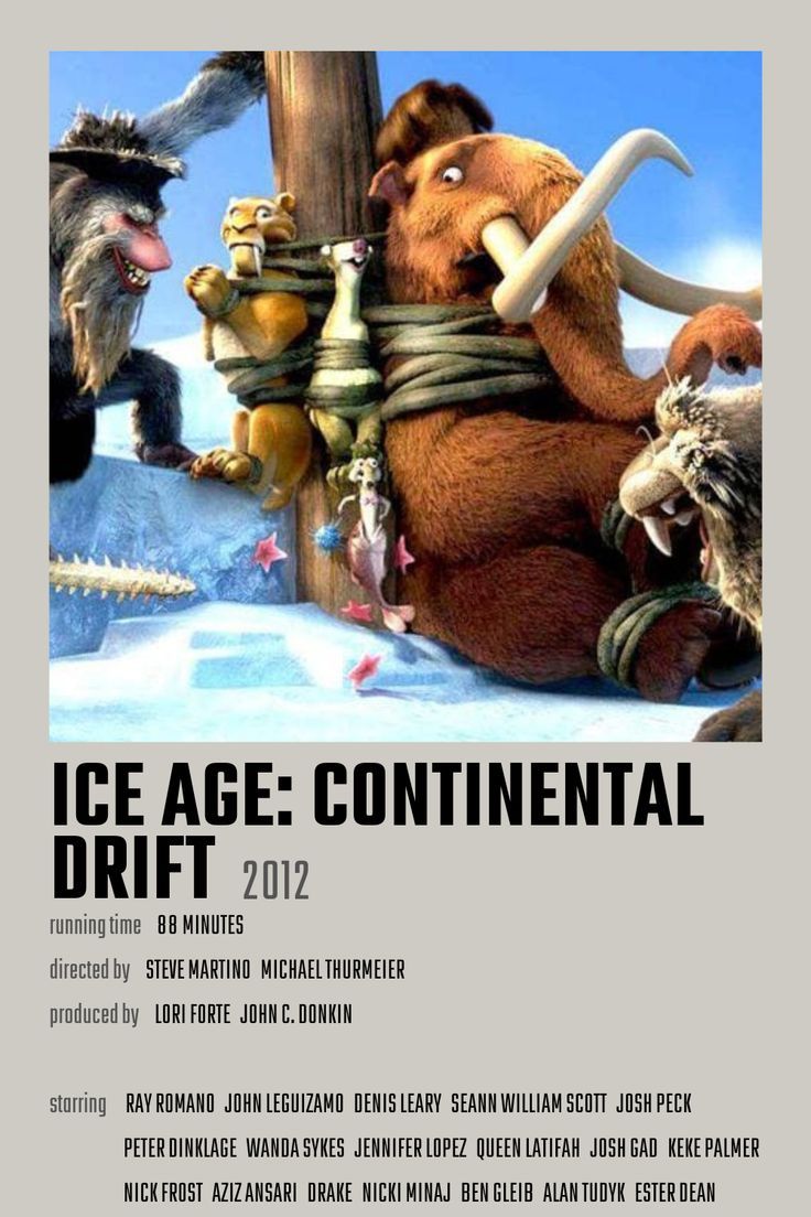 an advertisement for ice age continental drift 2012, with cartoon characters on the front cover