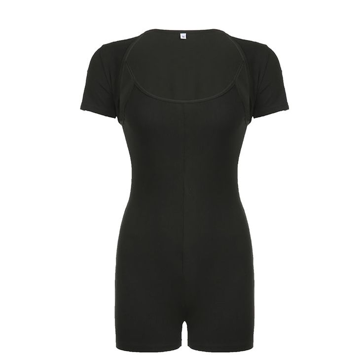 a women's black bodysuit with short sleeves