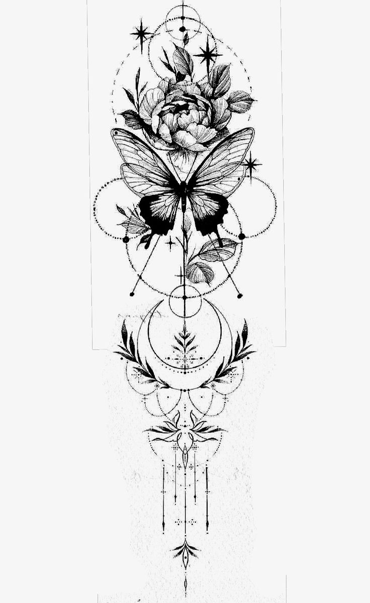 a black and white tattoo design with flowers