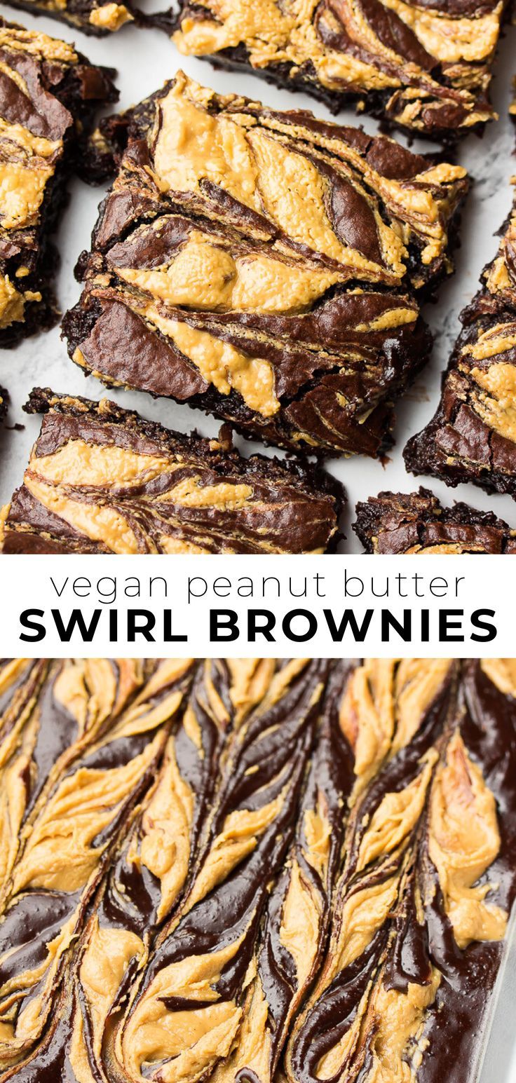 vegan peanut butter swirl brownies on a baking sheet with chocolate drizzle