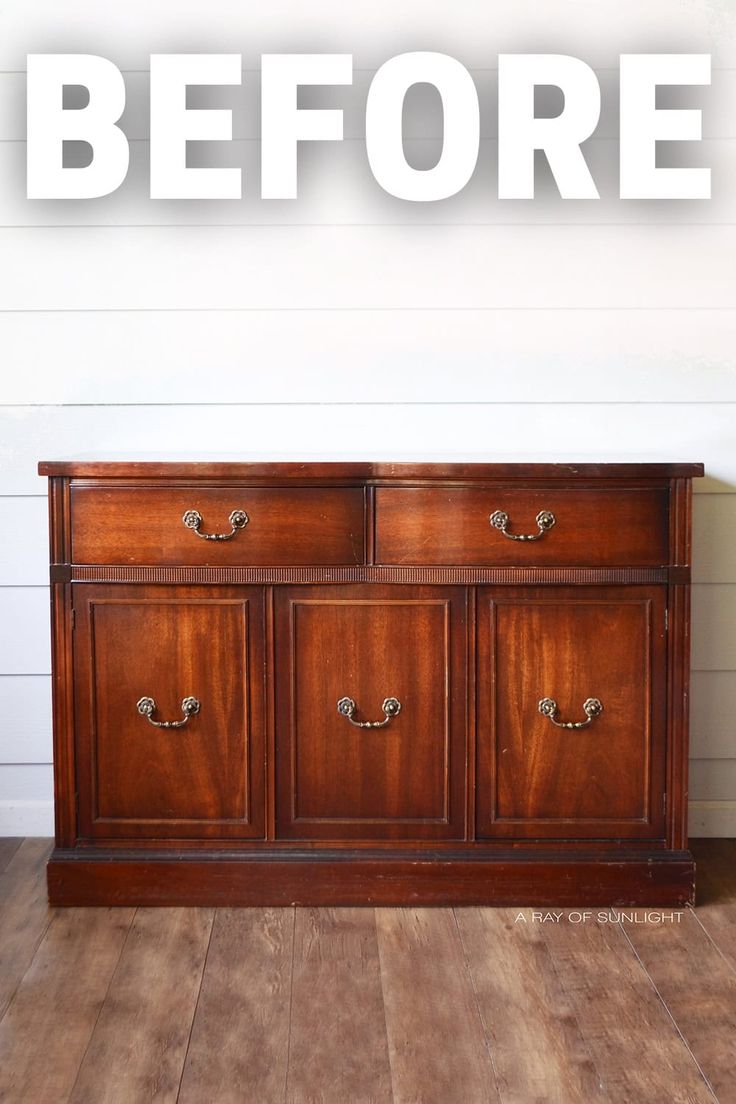 an old dresser with the words before painted on it