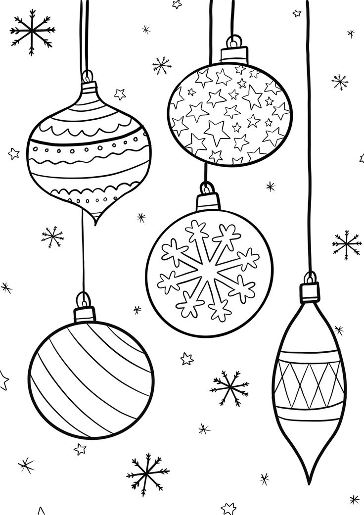 christmas ornaments hanging from strings with snowflakes and stars in the sky behind them